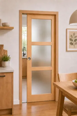 Immagine prodotto di Porta scorrevole in Ayous con vetro H204 x L73 cm, incassata, kit finitura Gd Menuserie
