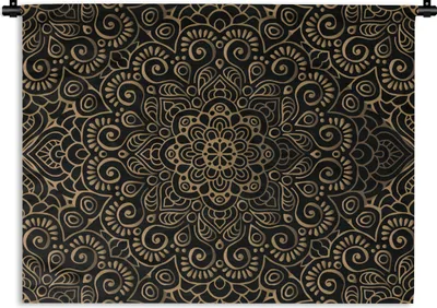 Produktbild von MuchoWow® Wandteppich Wandbehang Goldenes Muster auf schwarzem Hintergrund 150x112 cm Tapisserie Dekoration Wandtuch - Wanddecke - Wandteppiche