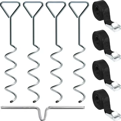 Produktbild von NewHabitat | Erdanker Bodenanker aus Edelstahl inkl. Gurte 4x silber