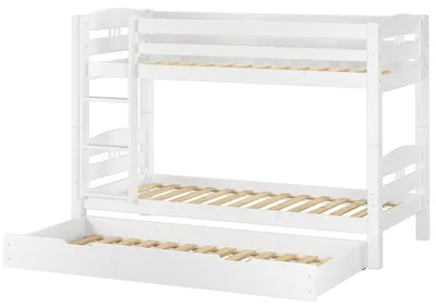 Produktbild von Etagenbett Kiefer weiß 90x200 Massivholzbett Kinderbett Zubehör wählbar V-60.10-09WRollrost und Gästebettkasten inkl.