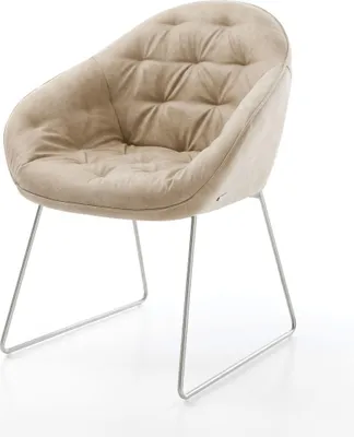 Produktbild von DELIFE Esszimmerstuhl Gaio-Flex Mikrofaser Beige Vintage Kufengestell Edelstahl