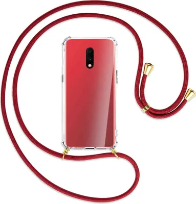 Produktbild von Handykette Backcover-Schutzhülle mit Band (Metall goldfarben) für OnePlus 7 - dunkelrot