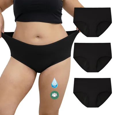 Immagine prodotto di Intimo assorbente per donna, taglie forti, senza perdite, confezione da 3 pezzi, colore nero