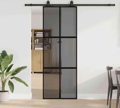 Produktbild von CLORIS Schiebetür mit Beschlag Schwarz 76x205 cm Hartglas 3375886
