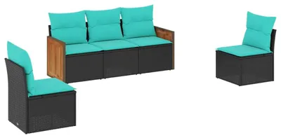 Image de vidaXL Ensemble de 5 canapés de jardin avec coussins, polyrattan noir