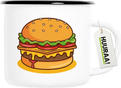 Produktbild von Huuraa Emaille Tasse Burger Comic 300ml Vintage Campingbecher Geschenkidee