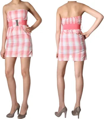 Produktbild von Freshmade Sommer Bandeau Kleid + Gürtel Minikleid Strandkleid trägerlos rosa, Größe:M