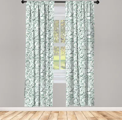 Produktbild von ABAKUHAUS Salbei Vorhänge, Gardinen, Muster mit Blättern Umwelt Natur Einfachheit Sommer Frühling Pflanzen Garten, 2 Stück 75 x 225 cm, , Reseda Grün Weiß