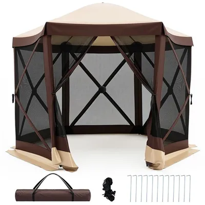 Produktbild von KOMFOTTEU Pop up Pavillon für 4-6 Personen, mit 6-seitige Netzwänden (S) | Tragbares Sichtschutzzelt mit Reißverschlusstür, Partyzelt mit Tragetasche für Camping, Garten & Terrasse, Braun