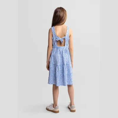 Produktbild von Minoti Mädchen Kleid Blumenmuster Blau mit Stufenrock - Festliches Sommerkleid ohne Ärmel