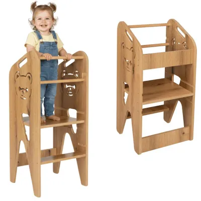Zdjęcie produktu dla Pomocnik kuchenny VERK.design 80cm zabudowany kitchen helper podest stołek dla dzieci brązowy miś 2