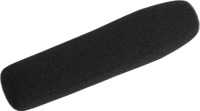 A black foam windscreen for a microphone, isolated on a white background.
