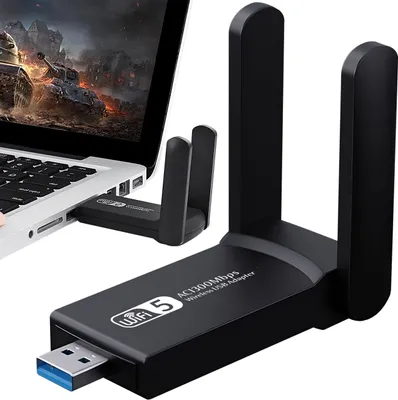 Zdjęcie produktu dla Karta sieciowa WLAN WiFi Stick Dual Band Wireless Dongle z 2 antenami Karta sieciowa do PC Laptop Windows 2.4G 5G USB 3.0 867 Mpbs WPA Retoo