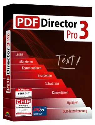Produktbild von PDF Director 3 PRO inkl. OCR Modul - PDFs bearbeiten, erstellen, konvertieren, schützen, signieren für Windows 11, 10,8.1, 7