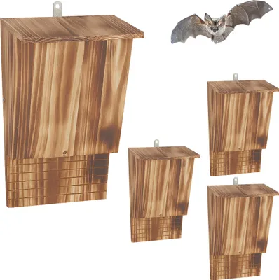 Produktbild von Relaxdays Fledermauskasten, 4 Unterschlüpfe für Fledermäuse, HBT: 34 x 22,5 x 12,5 cm, geflammt, Fledermaushotel, natur