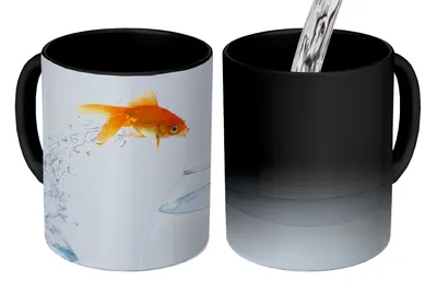 Obrázok produktu pre MuchoWow® Magický pohár Zlatá rybka - biela - Fishbowl 350 ml Pohár na zmenu farby Darček Nápad na darček - Foto hrnček