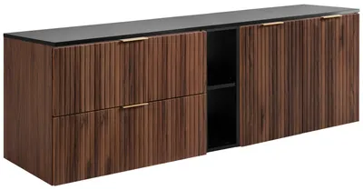 Immagine prodotto di Mobile sospeso da bagno con piano lavabo, noce/nero, 180 x 58,6 x 46 cm