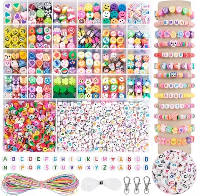 Immagine prodotto di 1800 perline per creare gioielli per bambini, kit creativo fai-da-te con lettere dell'alfabeto tedesco per braccialetti e collane, set di perline fai-da-te