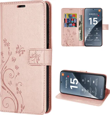 Produktbild von Hülle für Xiaomi 15 Handy Tasche Handyhülle Wallet Case Flip Cover in Rosegold
