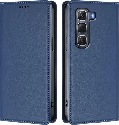 Produktbild von Handyhülle für Infinix Hot 60 Pro 4G, Kunstleder Klapphülle Stoßfeste Magnetische Hülle mit Ständer Dunkelblau