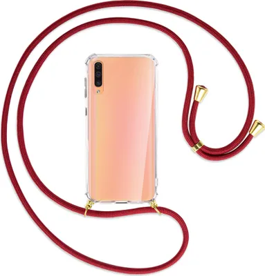 Produktbild von Handykette Backcover-Schutzhülle mit Band (Metall goldfarben) für Samsung Galaxy A50 - dunkelrot