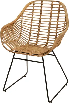 Produktbild von KRINES HOME Korb-Sessel Retro-Stil Rattan Club-Sessel 50er Eisen-Gestell Korbstuhl mit Armlehne Lounge Esszimmer-Sessel