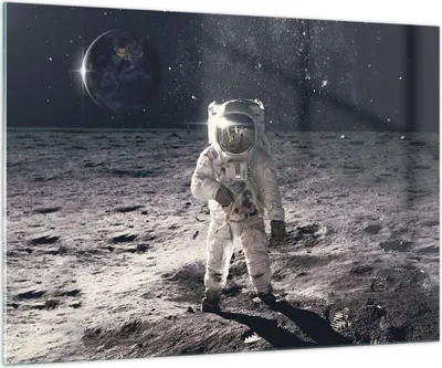 Produktbild von Bilder auf glas - Einteilig - Mond Erde Astronaut - 100x70cm - Glasbilder - Wandbilder - Bilder - zum Aufhängen bereit - Wanddekoration aus Glas - Glas Bilder - Wandbild auf Glas - GAA100x70-4882