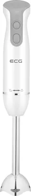 A white and silver hand blender is shown against a white background.