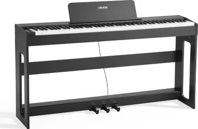 Obrázek produktu pro Digitální piano VEVOR, 88 kláves plně citlivých na dotek, elektrické piano s nábytkovým stojanem, síťový adaptér, trojitý pedál, funkce nahrávání, 280 not, bezdrátové připojení, pro začátečníky, černá barva