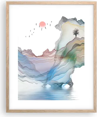 Produktbild von Gerahmtes Poster - Rahmen in heller Eiche - Wellen Berge Fee - 40x50 cm - Wand Bild - Wanddeko - Wandbilder - Kunstposter - Wandposter - Bilderrahmen - Bilder - Kunstdruck - P2NPA40x50-4684