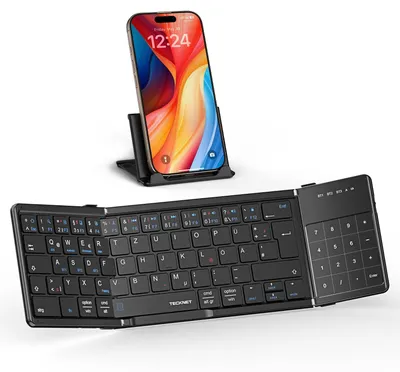 Produktbild von TECKNET Bluetooth Tastatur Faltbare mit Touchpad, QWERTZ Deutsch, Schwarz – Größe Mini Tastatur mit Touchpad