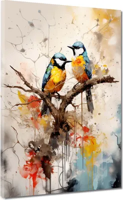 Produktbild von Abstrakt Vögel auf einem Zweig Leinwandbild Wandbild Kunstdruck XL Wanddeko: 60x80x2cm