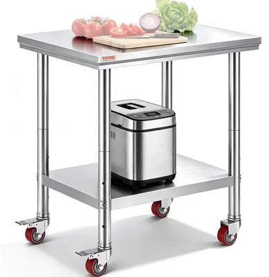Imagen del producto de Mesa de trabajo de acero inoxidable, 76 x 60 x 85 cm, con 4 ruedas