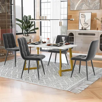 Image de Ensemble de table et chaises - Ensemble pour repas - Table avec chaises - Ensemble de table pour cuisine - Design compact - Plateau de table imitation marbre