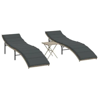 Immagine prodotto di vidaXL Lettini prendisole 2 pezzi con tavolo in rattan grigio chiaro