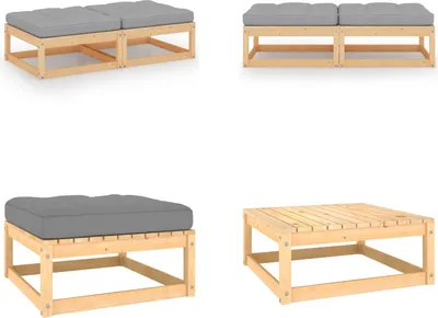 Produktbild von vidaXL Garten Fußhocker mit Kissen 2 Stk. Massivholz Kiefer - Fußhocker - Fußbank - Fußbänke - Fußstütze