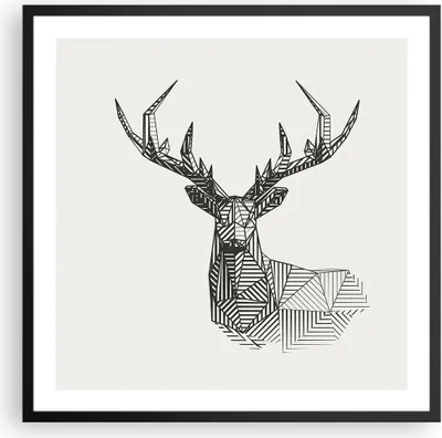 Produktbild von Gerahmtes Poster - Schwarzer Rahmen - Hirsch Skizze Skandinavisch - 60x60 cm - Wand Bild - Wanddeko - Wandbilder - Kunstposter - Wandposter - Bilderrahmen - Bilder - Kunstdruck - P2BAC60x60-4950