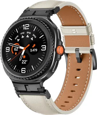 Image de Pour Samsung Galaxy Watch 8 / 8 Classic Bracelet en cuir avec connecteur métallique Beige / Noir