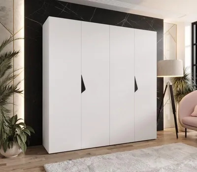 Produktbild von Viertüriger Kleiderschrank 200 cm AMARIS 1 - weiß / schwarze Griffe