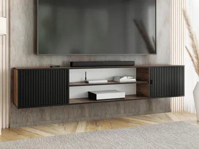 Produktbild von KierMoebel Tv Schrank ELI 4, Modern Lowboard Eiche Craft Gold & Schwarz Geriffelt 206,4x42x38,8 cm