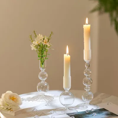 Produktbild von Kerzenhalter für Stabkerzen, aus Glas: Kerzenständer, Stabkerzen, Glasdekoration, Tischdekoration