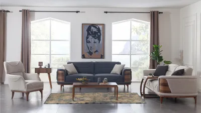 Produktbild von Zwei dunkelgraue Sofas im modernen Stil mit Holzbeinen für ein Wohnzimmer