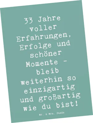 Produktbild von Mr. & Mrs. Panda Postkarte Spruch 33. Geburtstag - Meeresbrise - Geschenk, Grußkarte, Ansichtskarten, Lebensfeier, 33 Jahre, einzelkarte, Happy Birthday, bildkarte
