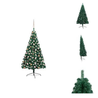 Image de vidaXL Semi-sapin de Noël artificiel éclairage boules vert 120 cm - Sapins de Noël