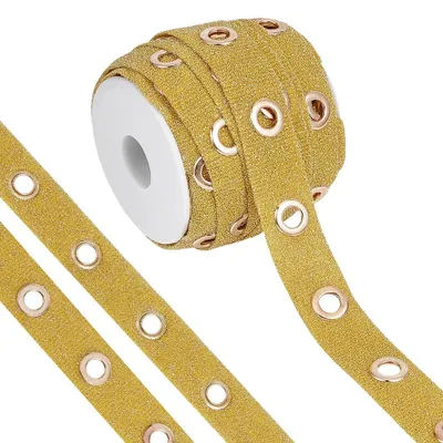 Productafbeelding van Oogjesband 25 mm breed - Gouden Katoenen Band - 15 yard/13,7 m - Voor Korsetten/Kledingversiering - DIY Woondecoratie - Sterk en Duurzaam - Twillband
