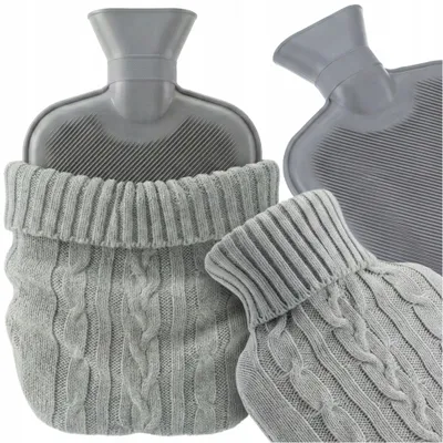 Produktbild von Große Wärmflasche (2 l) im Pullover-Bezug, Gummipullover, Handwärmer für Wasser, grau