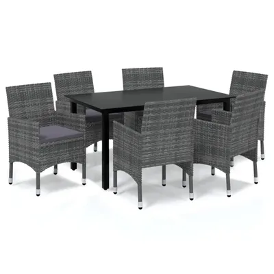 Produktbild von vidaXL 7-tlg. Garten-Essgruppe mit Kissen Poly Rattan Grau