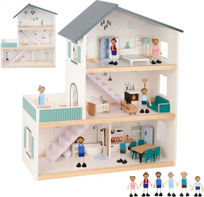 Obrázek produktu pro Velký dřevěný domeček pro panenky Tooky Toy + figurky