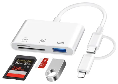 Zdjęcie produktu dla Czytnik kart SD do iPhone, przez MFi, adapter 3-w-1 USB-C Lightning