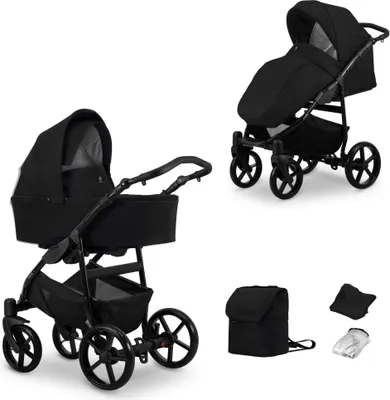 Produktbild von Kinderwagen MATA Sportwagen Babywagen Babyschale Komplettset Kinder Wagen Set 2 in 1 (schwarz, Rahmenfarbe: Schwarz)